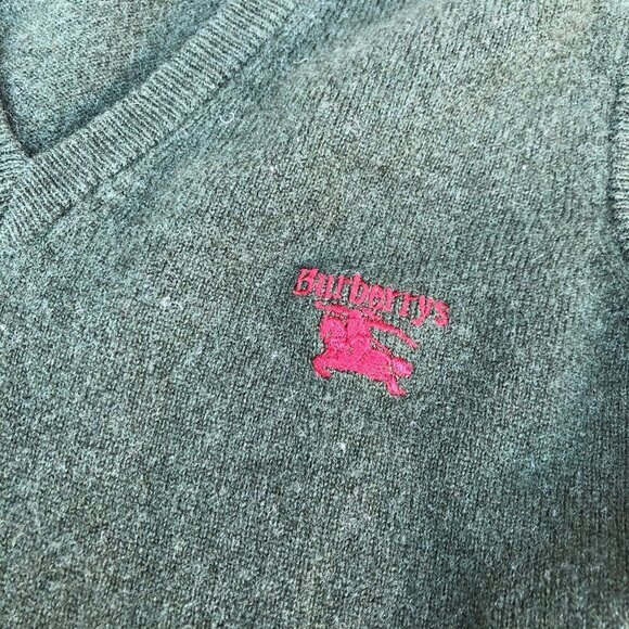 VINTAGE Burberry Wool Sweater Vest Green Large - Picture 2 of 6